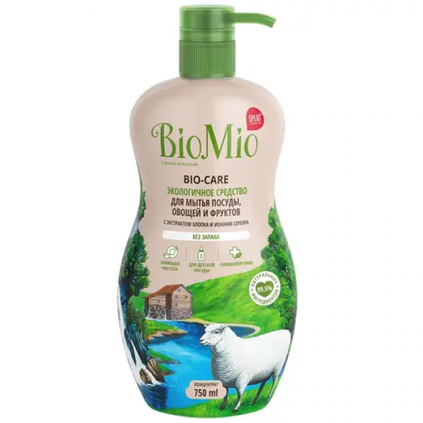 BioMio Средство для мытья посуды БЕЗ ЗАПАХА экологичное, концентрат, 750 мл