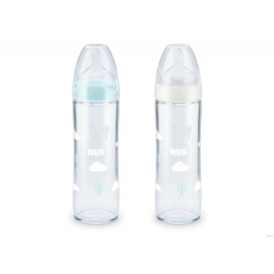 Бутылочка стеклянная с соской из силикона NUK New Classic, размер 1, 240 мл.