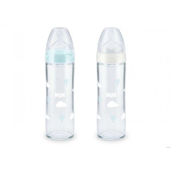 Бутылочка стеклянная с соской из силикона NUK New Classic, размер 1, 240 мл.