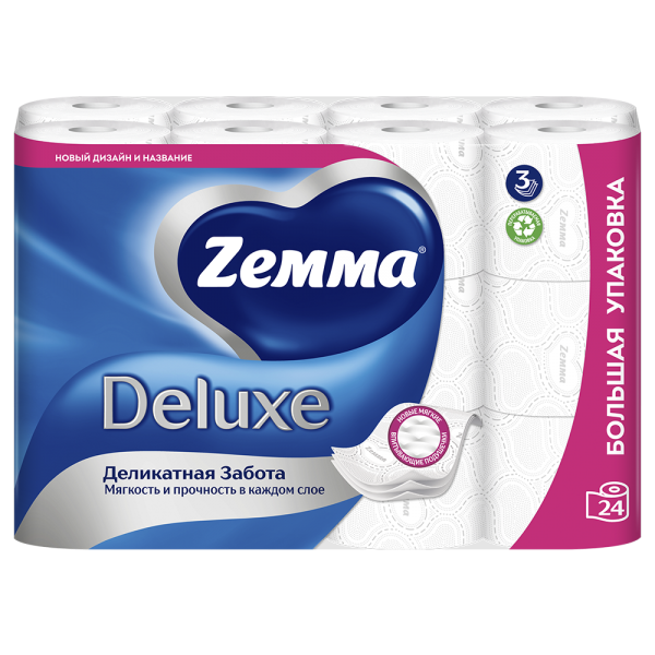 Туалетная бумага Zemma Deluxe , 3 слоя 24 рул.
