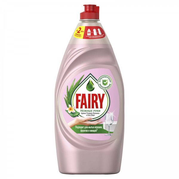 Средство для мытья посуды Fairy Нежные руки Розовый Жасмин и Алоэ Вера, 900 мл.