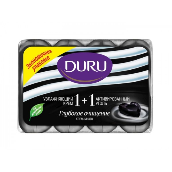 Мыло Duru 1+1 Soft Sensations Увлажняющий крем + Активированный Уголь 4 x 90 г.
