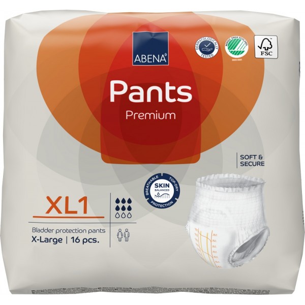 ABENA PANTS Premium XL1 (6*,16 шт)  Подгузники-трусики впитывающие для взрослых ( 130-170 см), Дания