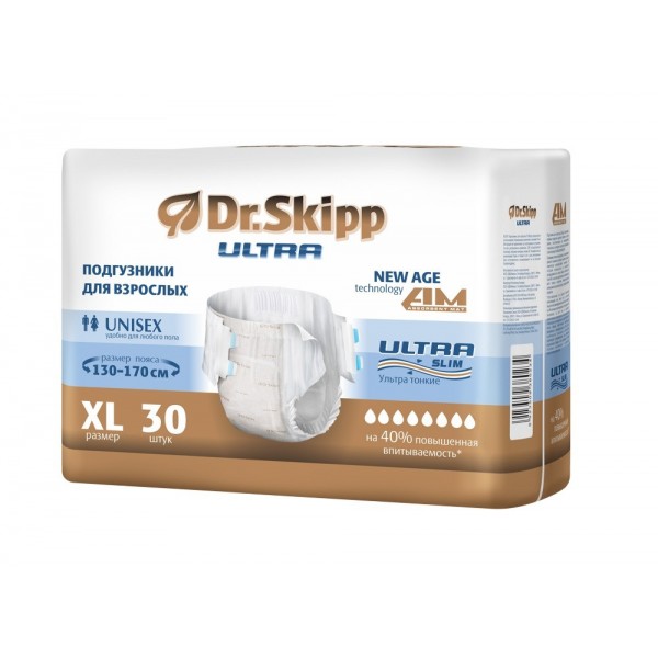 Подгузники впитывающие для взрослых Dr. Skipp Ultra 4 XL (130-170 см), 30 шт.