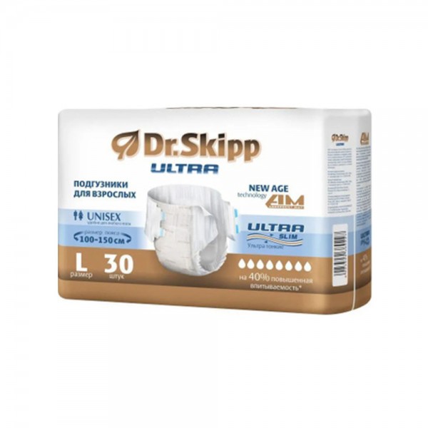  Подгузники впитывающие для взрослых Dr. Skipp Ultra 3 Large (100-150 см), 30 шт.