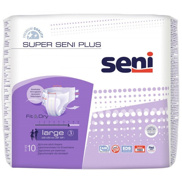 Подгузники впитывающие для взрослых Super Seni Plus Large 3(100-150 см), 10 шт