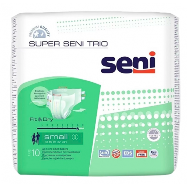 Подгузники впитывающие для взрослых SUPER SENI Trio Small 1 (55-80 см) 10 шт