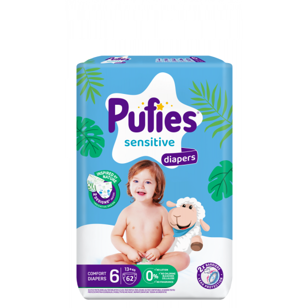 Подгузники Pufies Sensitive 6 (13+ кг.) 62 шт.