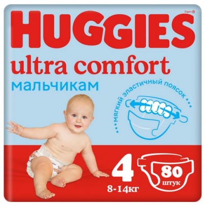 Подгузники Huggies Ultra Comfort 4 для мальчиков (8-14кг), 80шт
