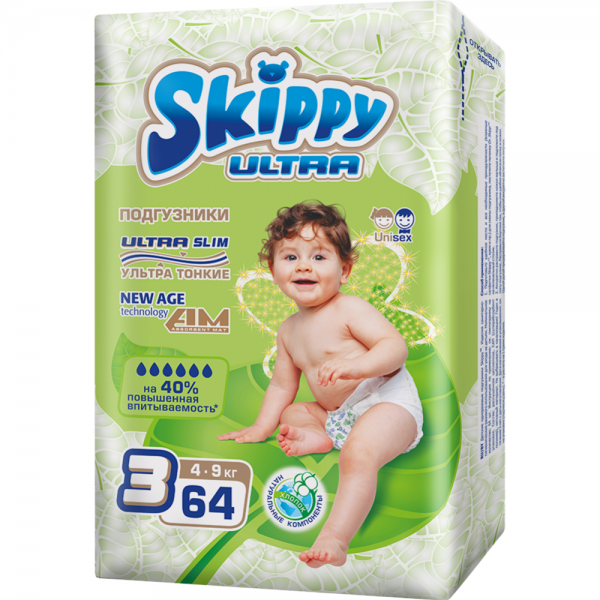 SKIPPY ULTRA 3 Midi подгузники 4-9 кг ( 64 шт ), Китай