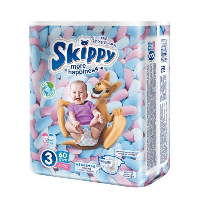 Подгузники Skippy More Happiness+ 3 (4-9 кг) 60 шт.