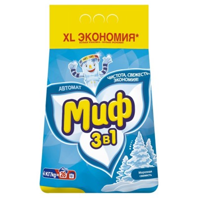 Стиральный порошок Миф автомат 3в1 Морозная свежесть, 4кг.
