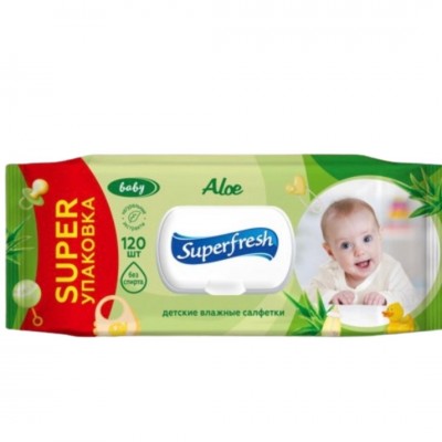 Влажные салфетки Super Fresh (для детей и мам)  Алое, 120шт