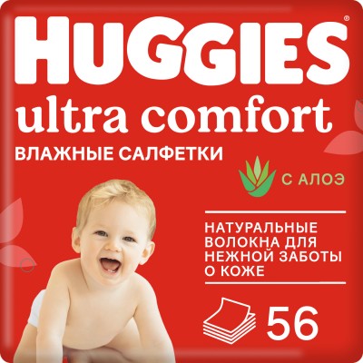 Влажные салфетки Huggies Ultra Comfort с Алоэ и вит. Е 56 шт.