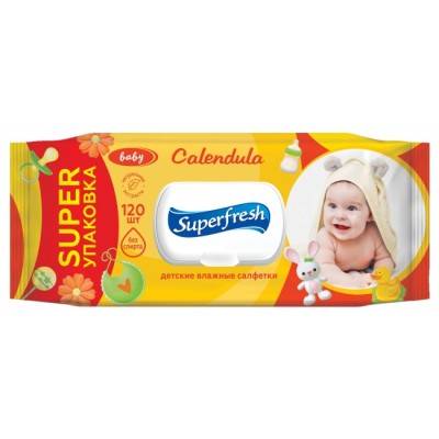Влажные салфетки Super Fresh (для детей и мам) с календулой, 120шт