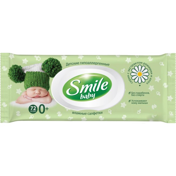 Влажные салфетки Smile Baby с экстрактом ромашки, алоэ и витаминным комплексом 72 шт.
