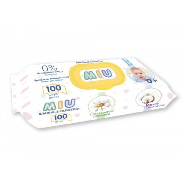 Салфетки влажные для детей MIU c экстрактом ромашки 100 шт.