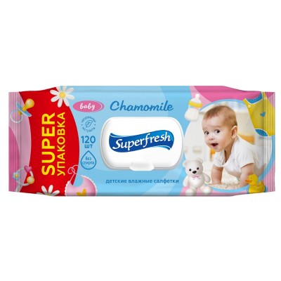 Влажные салфетки Super Fresh (для детей и мам) с ромашкой, 120шт
