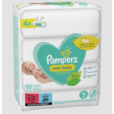 Влажные салфетки Pampers New Baby, 4 х 50 шт.