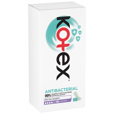 Прокладки ежедневные с антибактериальным слоем внутри Kotex Antibacterial Длинные, 18 шт.