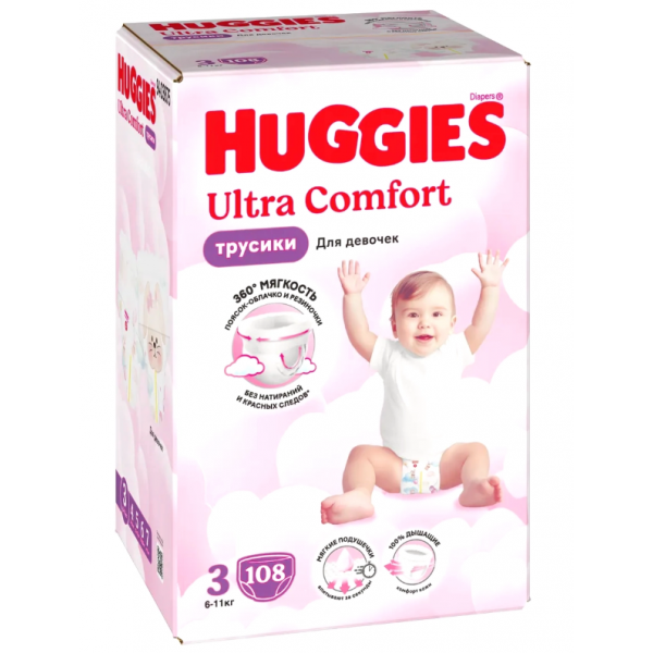 Подгузники-трусики Huggies Ultra Comfort 3 Girl (6-11 кг),  108шт.
