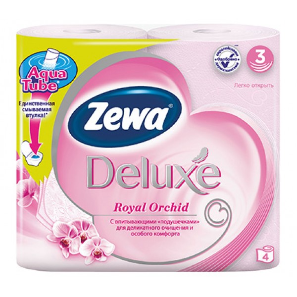 Бумага туалетная Zewa Deluxe орхидея, 3 слоя 4 рул.