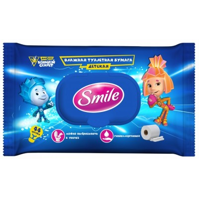 Влажная туалетная бумага Smile Фиксики, 44 листа
