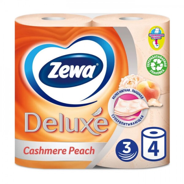 Бумага туалетная Zewa Плюс белая, 3 слоя 4 рул. персик